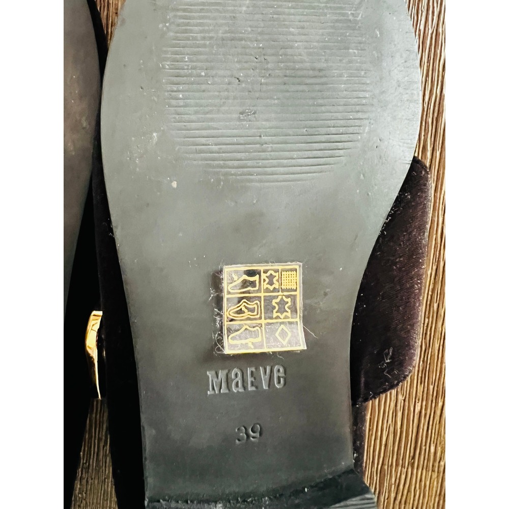 Maeve Black Velvet Mary Jane Flats Gold Buckle Strap Shoes Size 39 - Picture 6 of 6